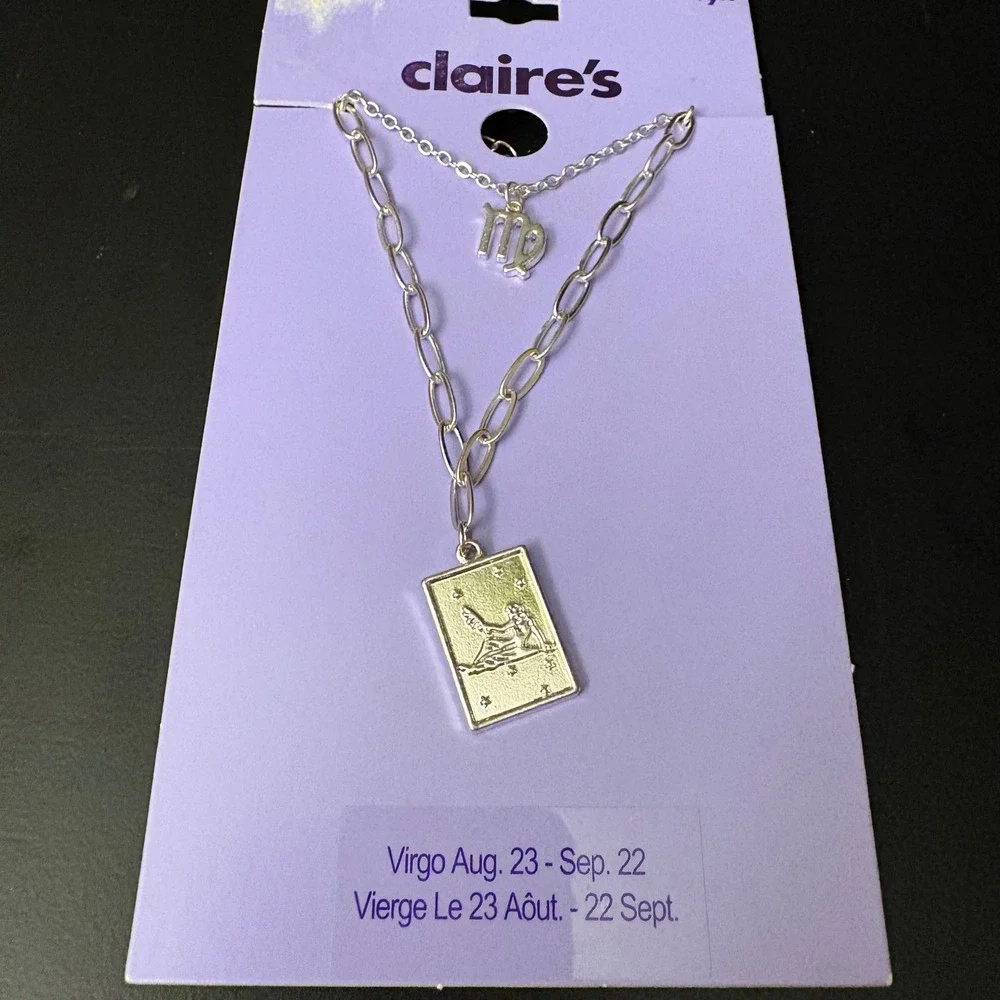 NWT‎ Claires Silver Virgo Zodiac Layered Set of 2 Necklaces Aug Sept Gift